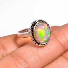 Ethiopian Opal Ring Rainbow Stone 925 Sterling Silver Engagement Rings Jewelry