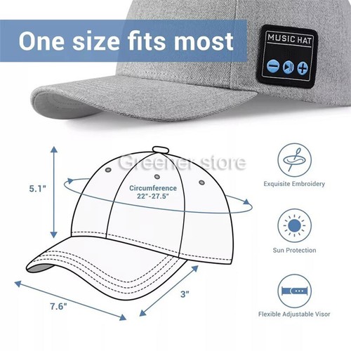 Regolabile Senza fili Bluetooth Musica Baseball Cappello Cuffie Altoparlante Mic - Picture 10 of 19