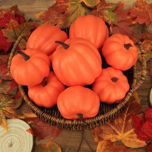 Fake Pumpkins, 8 Pcs Artificial Pumpkins, Plastic Pumpkins for Halloween Orange - Bild 4 von 6
