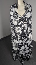 Vestido Alex para mujer talla grande 20 W negro blanco vestido de noche floral bufanda de boda