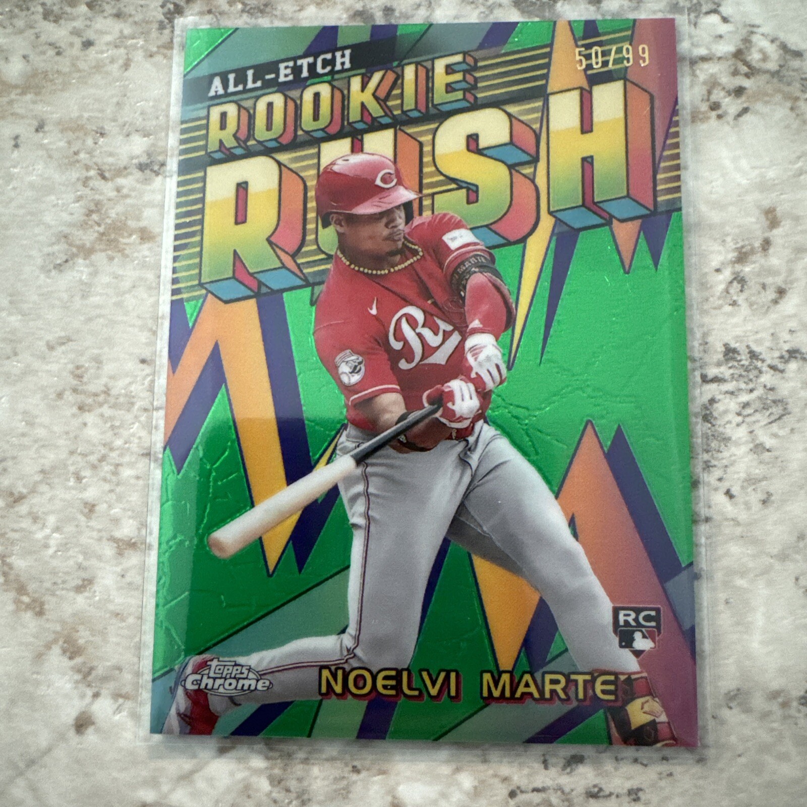2024 Topps Chrome NOELVI MARTE All-Etch Rookie Rush Green Refractor /99 Reds