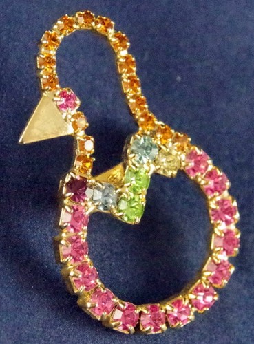 NOS VTG 1970's PRONG-SET CRYSTAL RHINESTONE CHICK IN EASTER EGG GOLD BROOCH PIN - Picture 4 of 12
