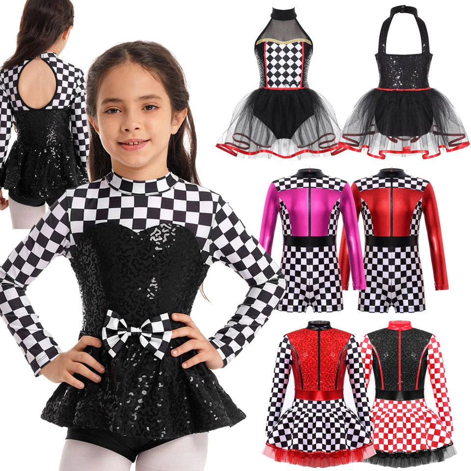Girl Sequins Ballet Dance Dress Leotards Modern Jazz Latin Racer Cosplay Costume - Image 2 of 2