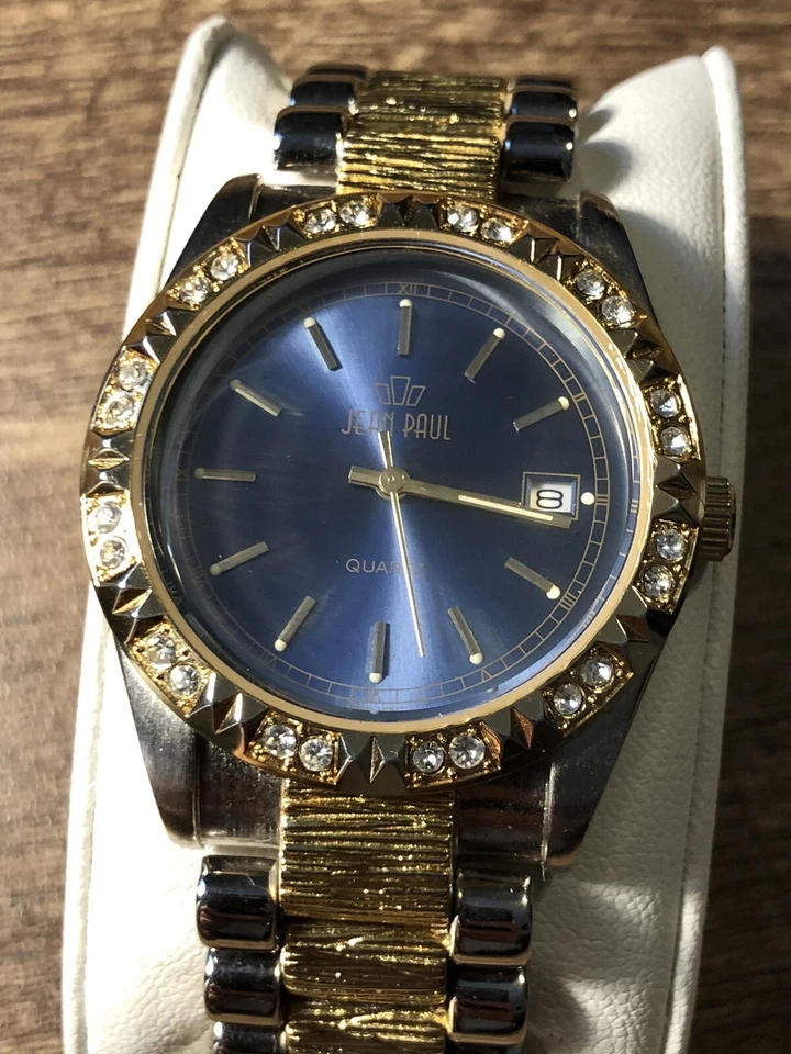 Винтажные часы Jean Paul с драгоценными камнями безель серебро и золото тон день/дата новый аккумулятор - Изображение 2 из 4
