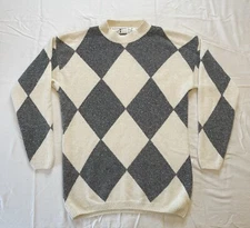 Vintage Accordeon Silk Angora Lambswool Sweater Women Sz Medium Diamond Pattern