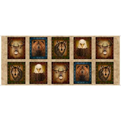 QT ~ In The Wilderness ~  Eagle Deer Bear Wolf ~ 100% Cotton Quilt Fabric Panels