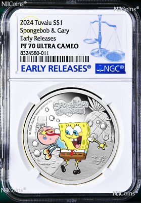 2024 SPONGEBOB & GARY SQUAREPANTS 1oz .9999 Silver $1 COIN NGC PF70 UC ER