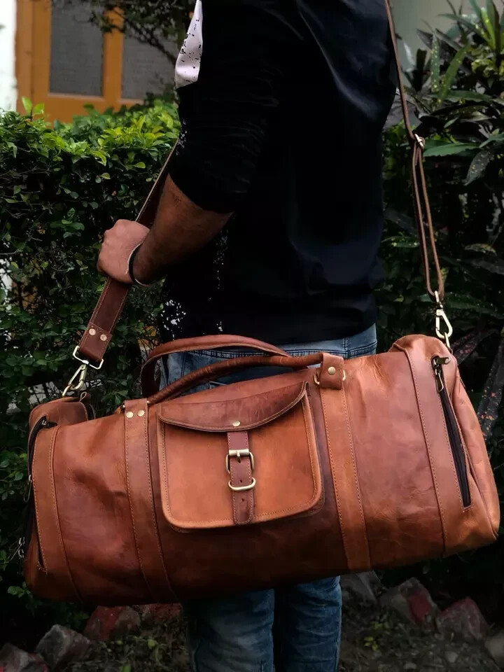 Rustic Town Full Grain Leather Duffle Bag | 24 Inch Large Weekender Overnight Bag For Men & Women | Antique Brown