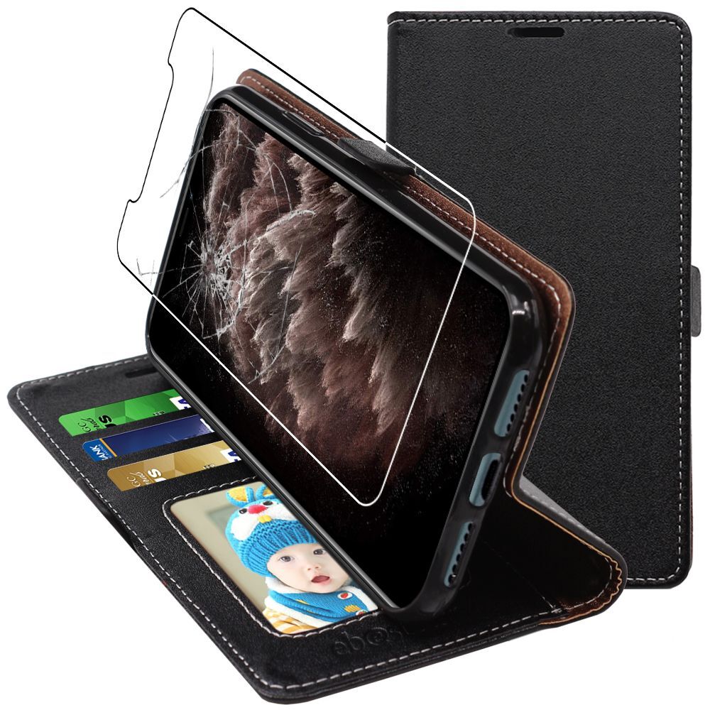 Housse à rabat iPhone 11 Pro Max noir protégeant écran et appareil photo arrière