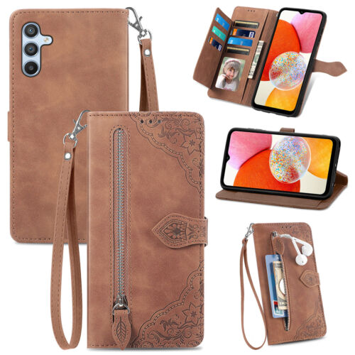For Samsung Galaxy A73 A54 A05 A33 A14 Flip Leather Zipper Wallet Phone Case - Picture 12 of 33