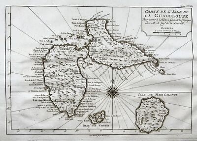 1776 A. Krevelt, Bellin, Carte de la Guadeloupe, Caribbean, map