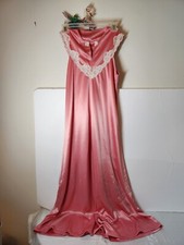 Vintage Handmade Women's Pink Long Luxury Negligee Nightgown Lingerie Gown Slip