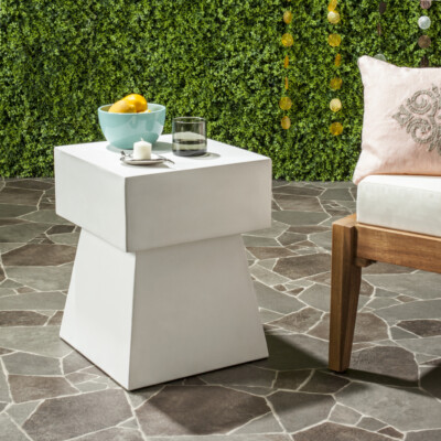SAFAVIEH Outdoor Collection Zen Mushroom Concrete Accent Table | Ivory |
