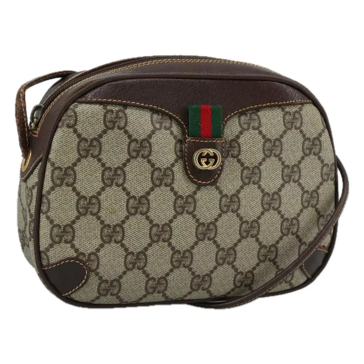 Sac à bandoulière GUCCI GG Supreme Web Sherry Line PVC beige or authentique 108689