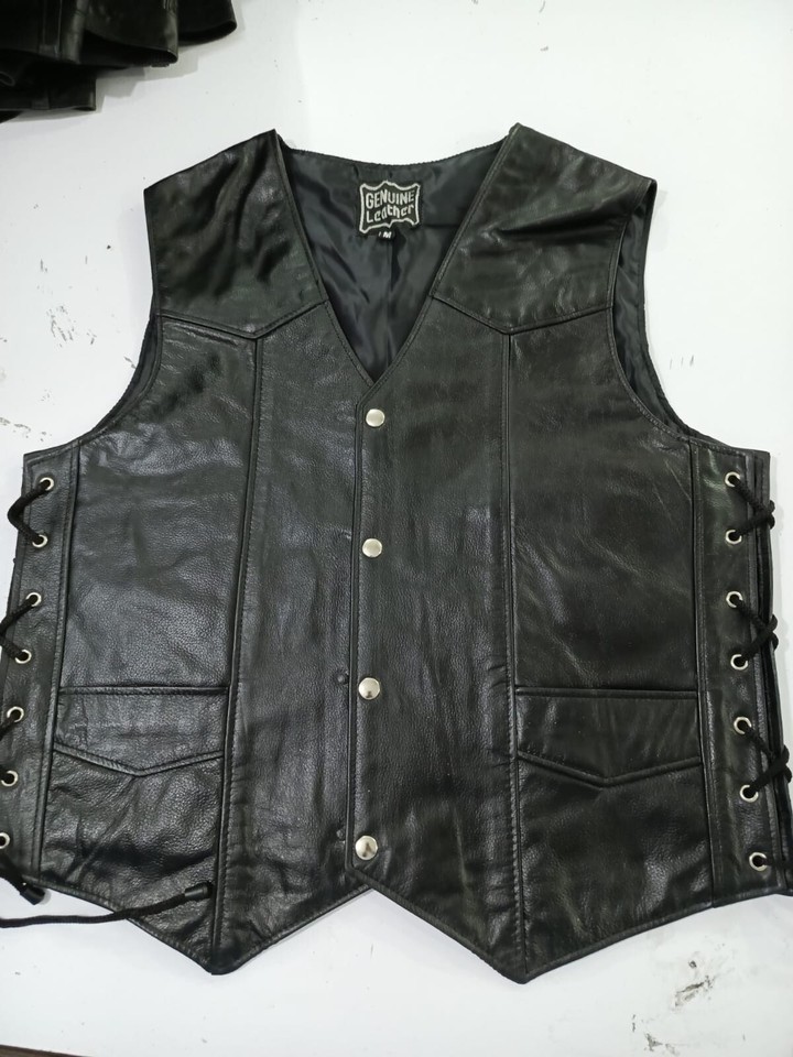 Men's Motorcycle Biker Concealed Carry Gun Pocket Leather Vest - Foto 5