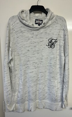 SIK SILK Men's White Grey Grey Pullover Hoodie Front Print Logo