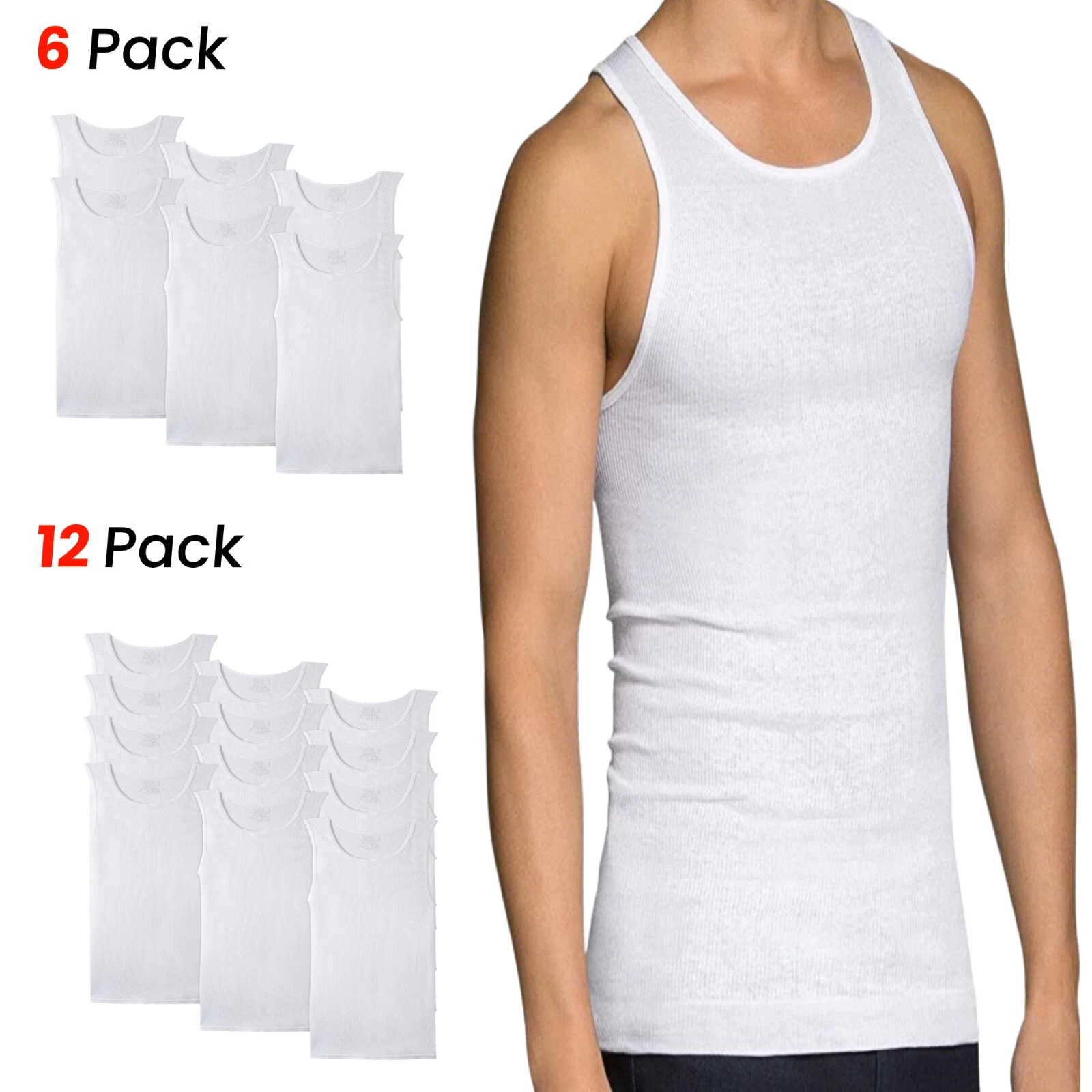Fruit of The Loom Men's Wife Beater Tank Top Sleeveless A-Shirt Undershirt