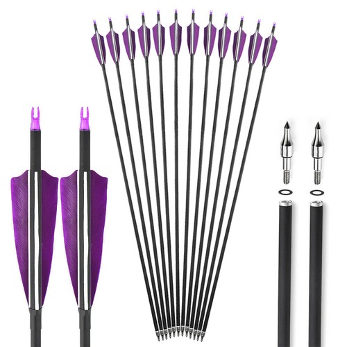 30" 32" Carbon Arrows Real Turkey Feather Spine 500 Hunting Compound Recurve Bow - Picture 16 of 20