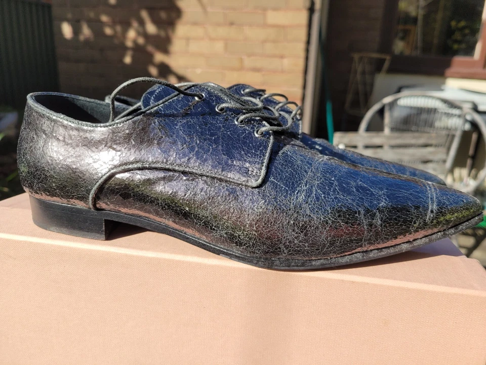 Miu Miu Brogues темно-серый металлик дизайнерский кожаный заостренный носок кружево  - Изображение 3 из 4