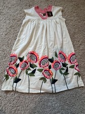 !NWT! Tea Collection Girl’s V Neck Flowers Beige Flowy Dress Size 6