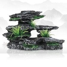 Aquarium Decor Mountain View Stone Ornament, Premium Landscape Tank Medium Fish