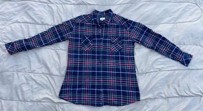 MATCHSTICK Argus Flannel Top Shirt Women XL  Red Green Blue Plaid Tie Backs