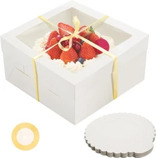 NPLUX 20 Pack White Cake Boxes with Window Cajas Para Pasteles 12x12x6 Inches...