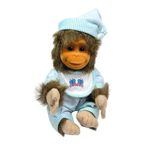 VTG Hosung Monkey Chimp Plush Flocked Face 1994 Blue PJs Hat Joey NO Pacifier