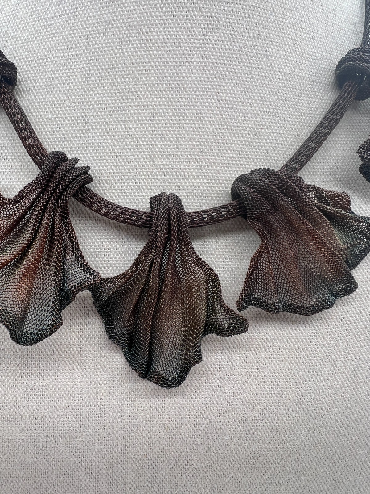 Sarah Cavender Mesh Metalworks Necklace Five Leaf Ginkgo Dark Finish Artisan