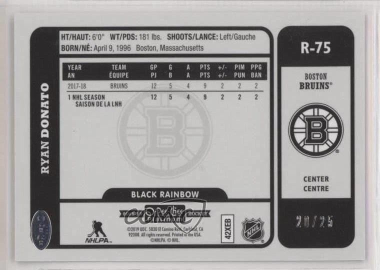 2018 O-Pee-Chee Platinum Black and White Houndstooth /25 Ryan Donato Rookie RC - Image 2 of 2