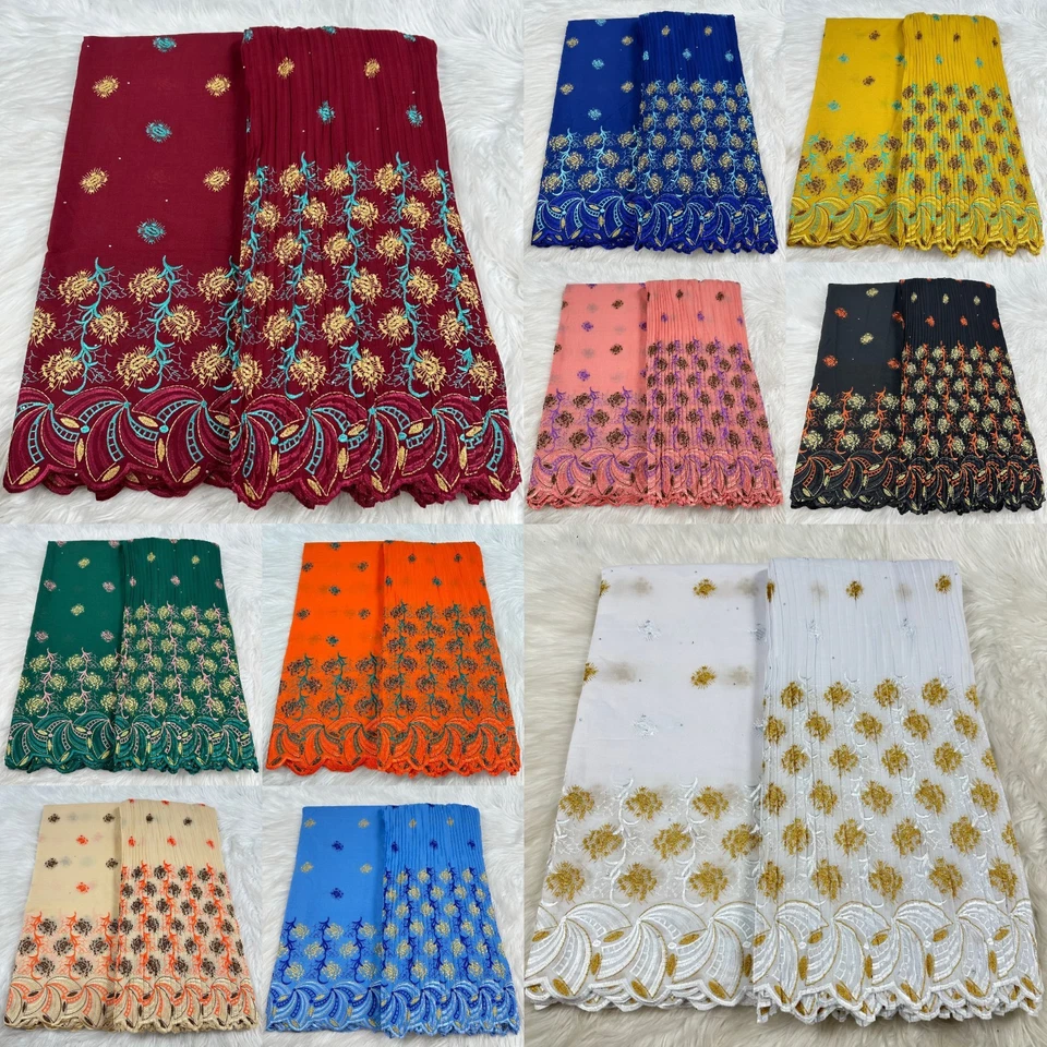 YQOINFKS Swiss Voile Cotton Lace Embroidery Stones New Tulle Net Fabrics 1 Set - Image 2 of 4