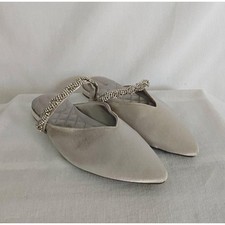 Birdies The Swan Mule Slides Gray Snow Velvet Crystal Bracelet Rhinestone Size 6