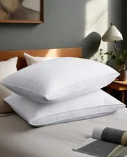 Unikome 100%-Cotton Medium Soft Down and Feather Gusseted 2-Pack Pillows, King