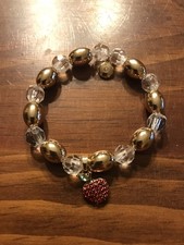 J Crew Crewcuts Girls Rainbow Gold Tone Rhinestone Apple Stretch Bracelet