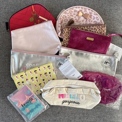 Lot Of 10 Assorted Makeup Bags ~ Benefit, It Cosmetics, Ester Lauder & More