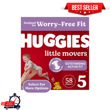 Huggies Little Movers Baby Diapers Size 5, Over 27 lbs, 58 Ct, Disposable Diaper