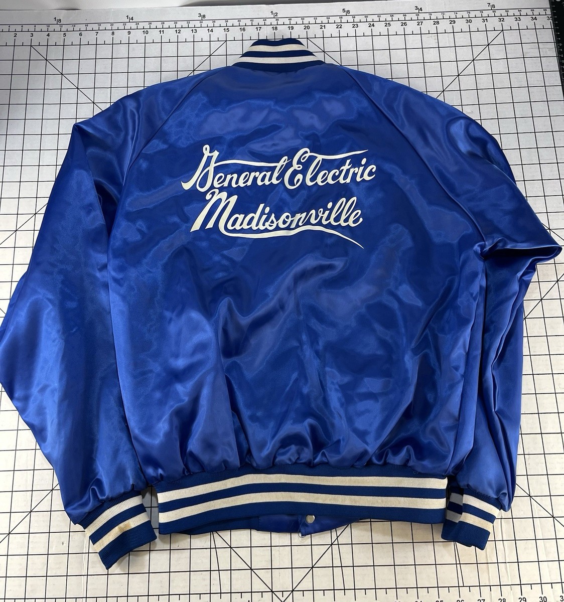 Vtg Satin Bomber Jacket L 80s USA Made GE Aircraft Engines Boeing