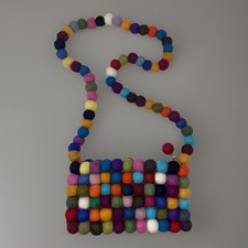 Nepal Wool Felted Balls Shoulder Handbag Colorful 5.5in Unused Kitschy Retro