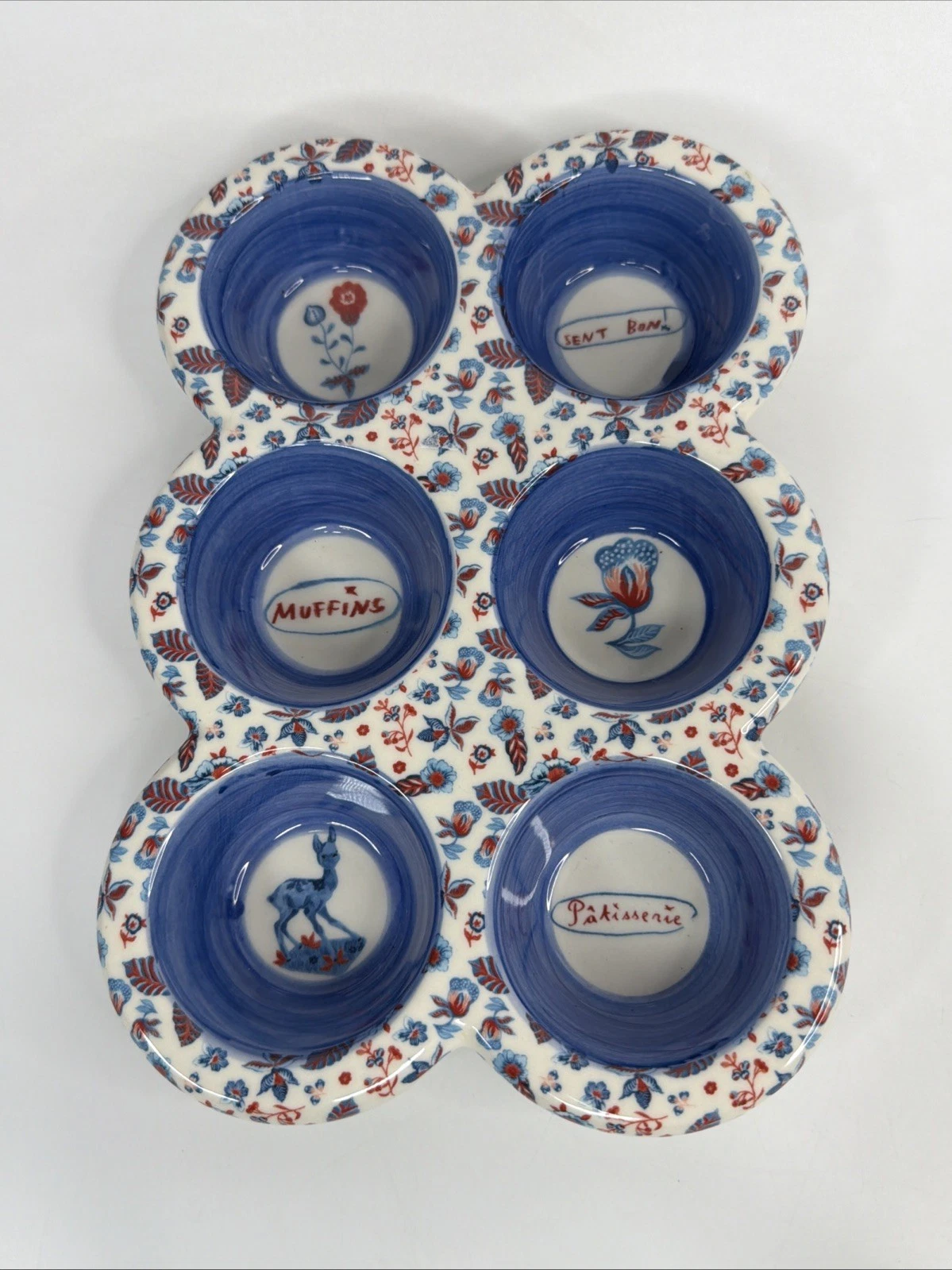 Anthropologie Nathalie Lete Red White & Blue Stoneware Muffin / Cupcake Pan