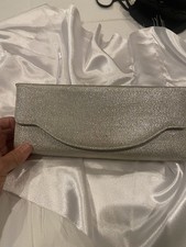 Silver Glitter Clutch Evening Bag, Snap Zipper Closure, Inner Pockets