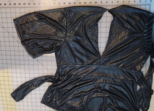 Camicetta Camicia Vintage Express Argento Nero Lame Trasparente Elasticizzata Foderata in Metallo Lg Top - Foto 12 di 16