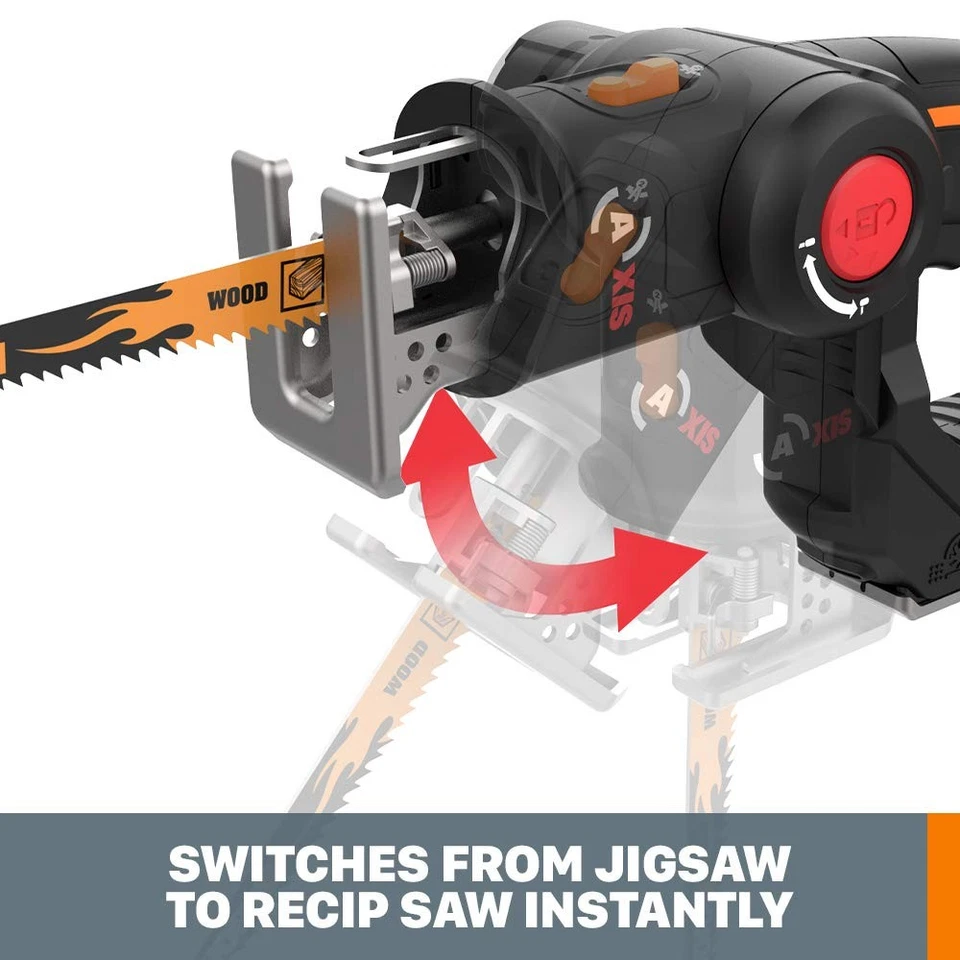 Worx 20V Axis 2 In 1 Reciprocating Jig Saw Lightweight Compact Power Tool - Image 4 of 4