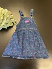 Vintage 80s 90s OshKosh B  Gosh Denim Floral Overall Dress Jumper Sz 5 Girls
