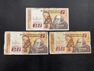 Central Bank Of Ireland £5 Pounds / Punt Vintage Banknote Set (3) LOT: 2308 024