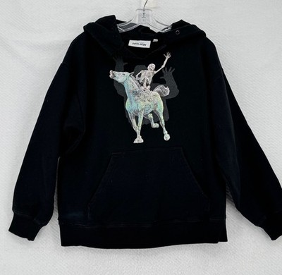 F*cking Awesome What's Next Mens Black Skeleton Horse Graphic Sweatshirt Sz M