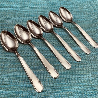 6 Vtg HAKA RONEUSIL Stainless SOUP SPOONS ? 8  Serving Spoons ? Germany Flatware