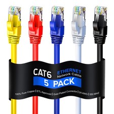 Cat 6 Ethernet Cable 3 Ft 5Pack Multicolor Round LAN Patch Cord RJ45