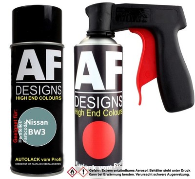 Spraydosen Griff Set für Nissan BW3 Alpine Green Metallic Basislack Klarlack Han