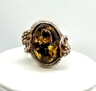 Bague ancienne en argent massif et ambre pressé - Taille Q