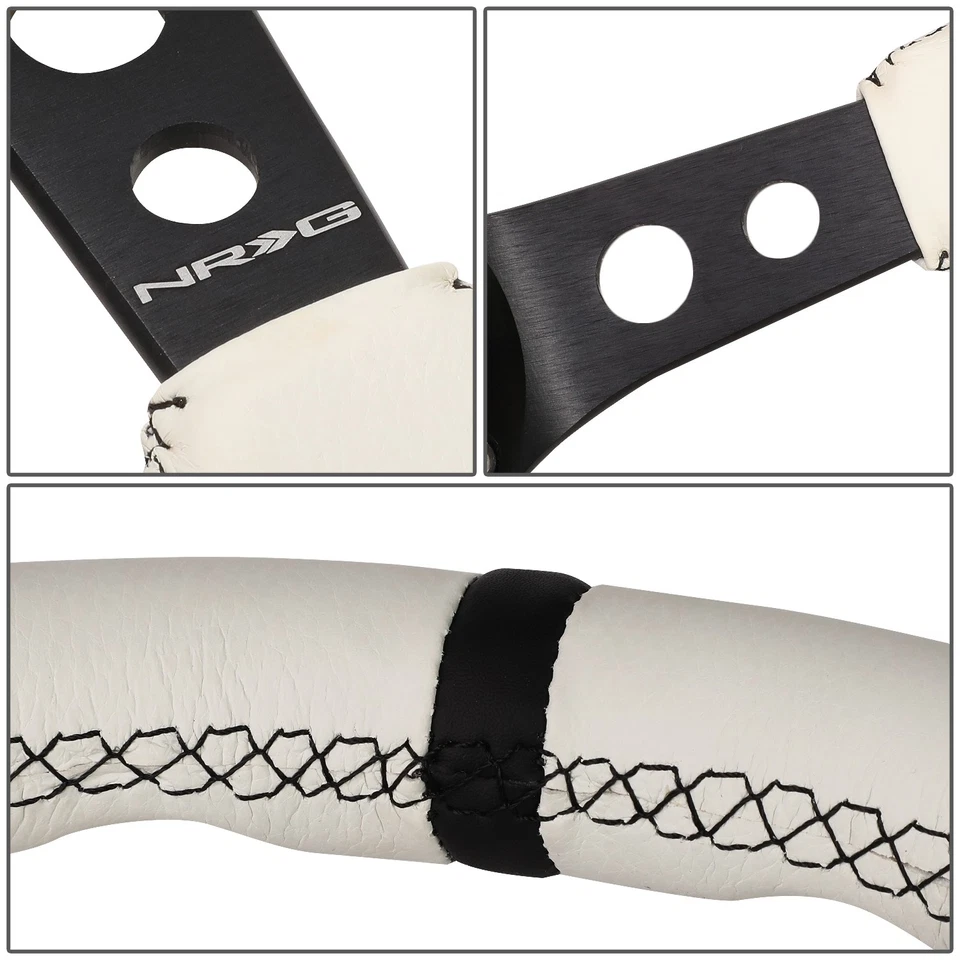NRG White Leather 6Bolt 350mm Aluminum 3"Deep Dish Steering Wheel RST-006BK-WT-B - Imagem 3 de 4